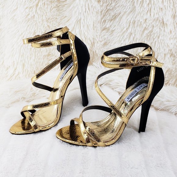 Gold Snake & Black Velvet 4.5" High Heel Sandal - Picture 2 of 4